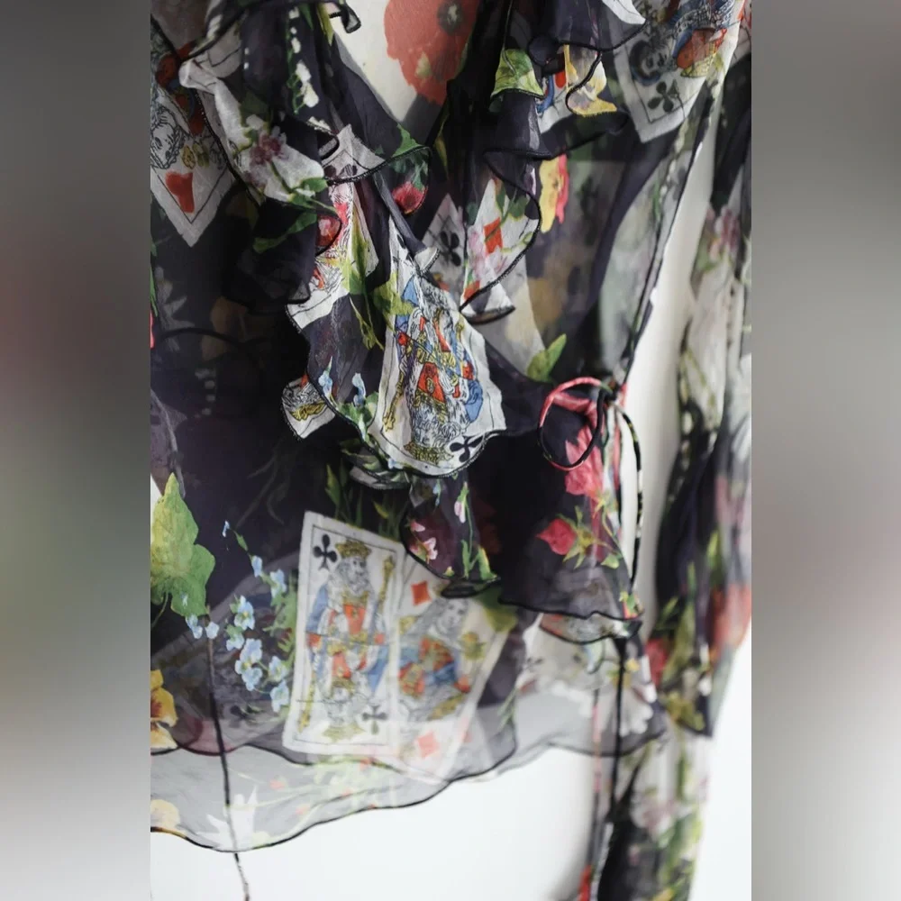 Vintage Christian Dior playing cards wrap blouse by John Galliano FW 2002